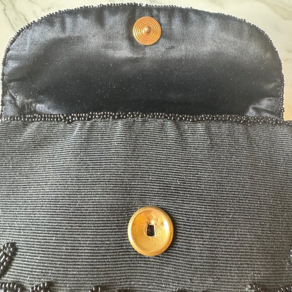 VINTAGE BLACK BEADED EVENING BAG CLUTCH MADE IN FRANCE 'ALBRO' - Picture 14 of 15